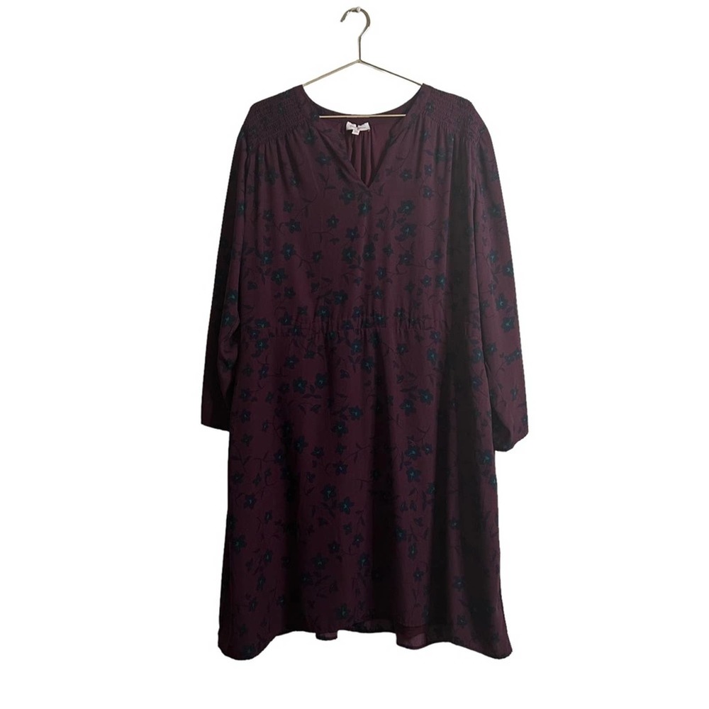 Molly and Isadora Long Sleeve‎ Floral Print Dress Plum Blue 20w